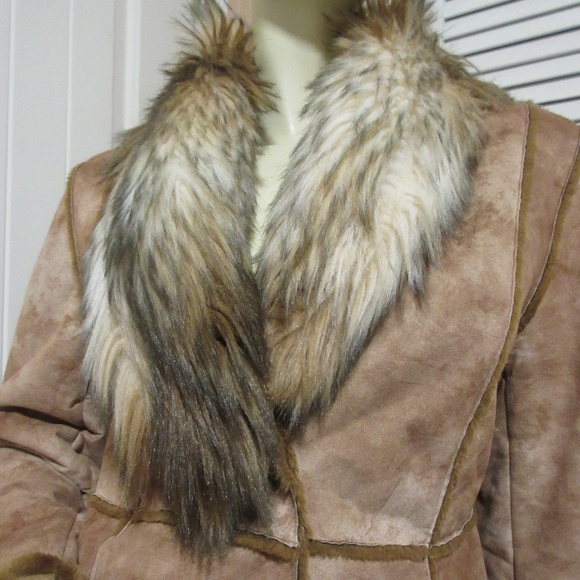 Vintage Y2K 90s Anne Klein Suede Jacket Faux Fur Coat Penny Lane Mobwife Winter - Picture 5 of 8